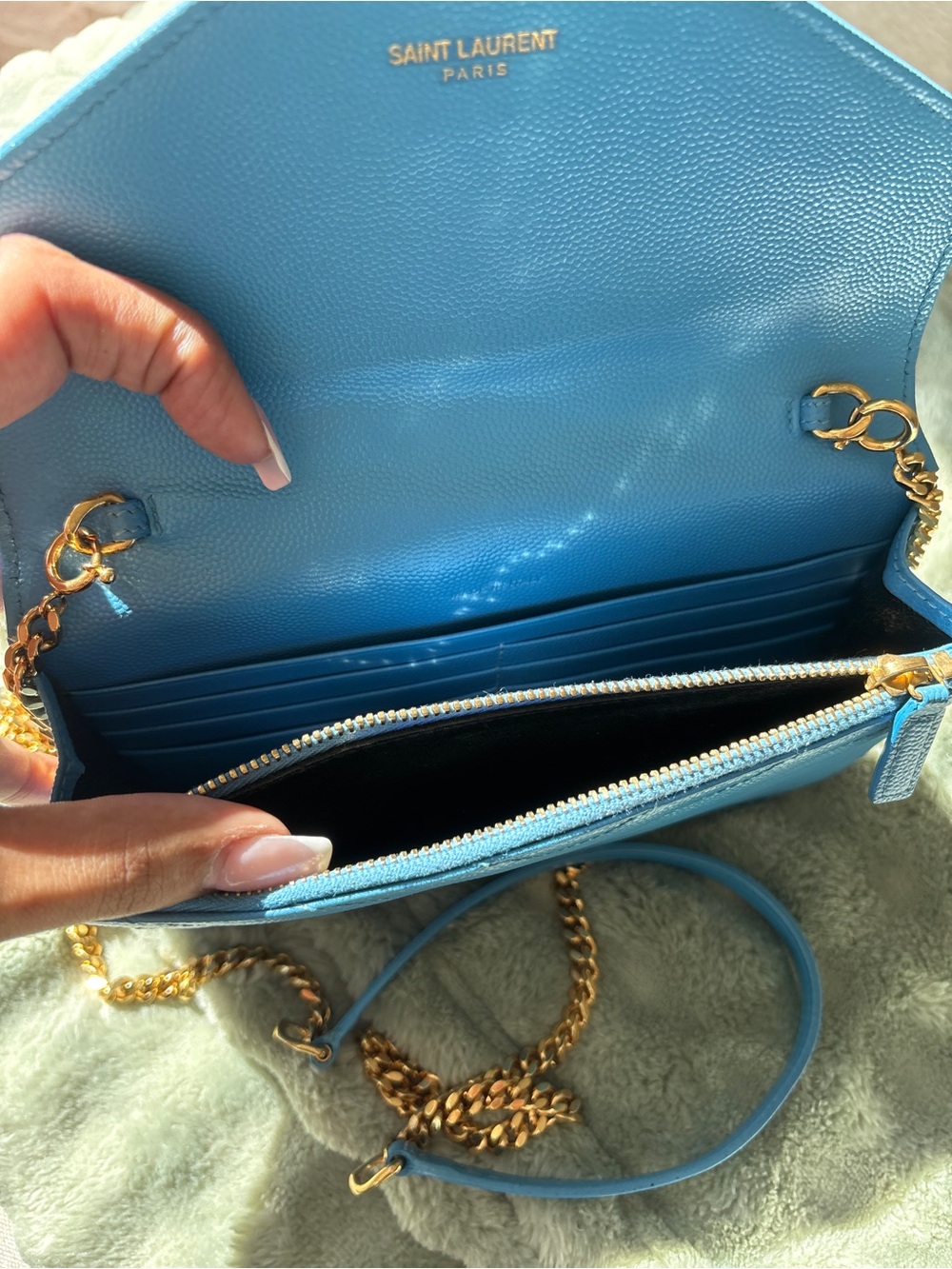 Saint Laurent Blue Quilted Leather Chain Wallet - Picture 5 of 6
